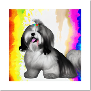 Lhasa Apso Dog Rainbow Painting Posters and Art